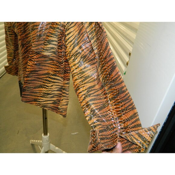 Pamela McCoy Size L New Leather Animal Print Jacket Zippered Front & Cuffs - Picture 13 of 15